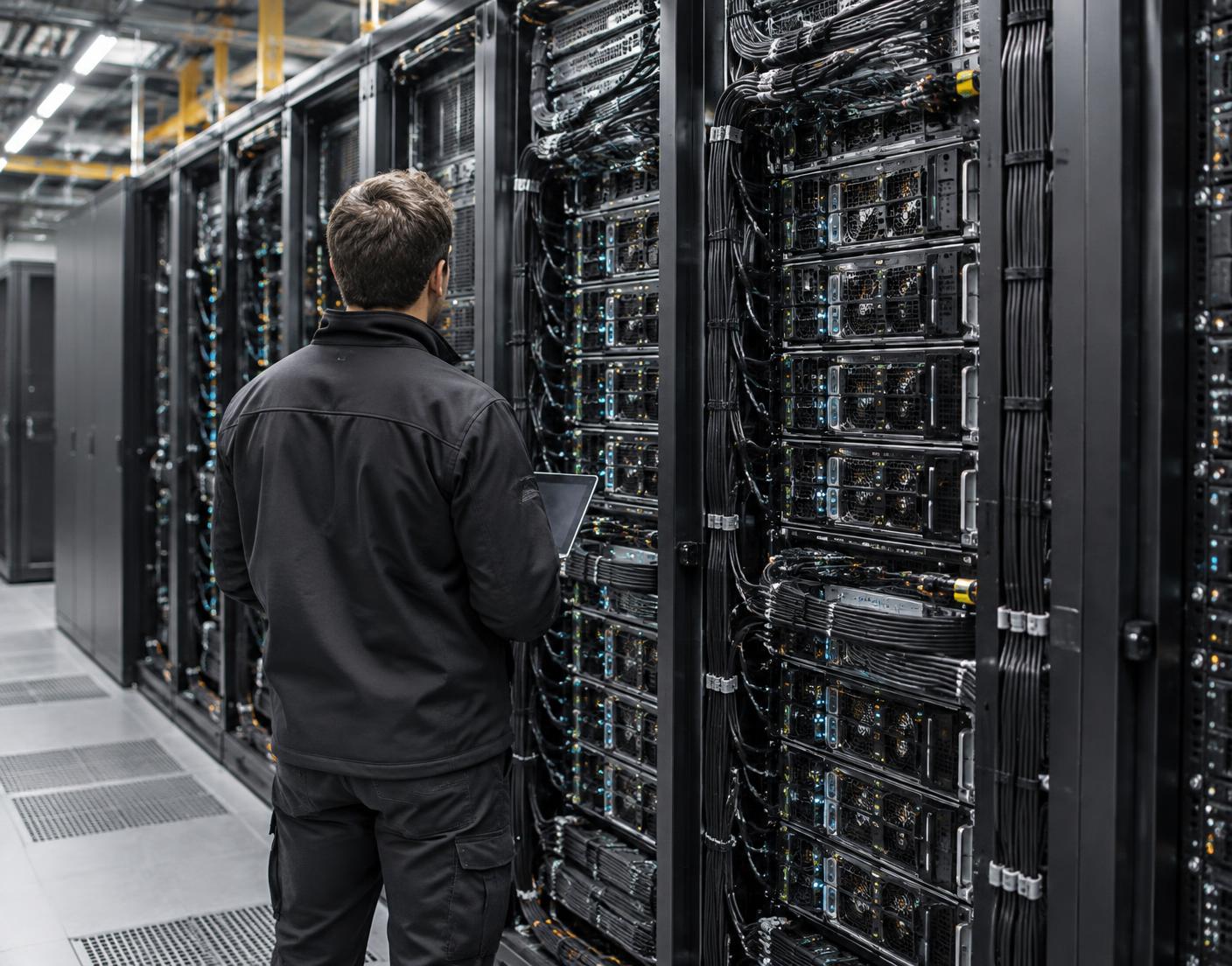 Engineer inspecting AI EAST GPU servers